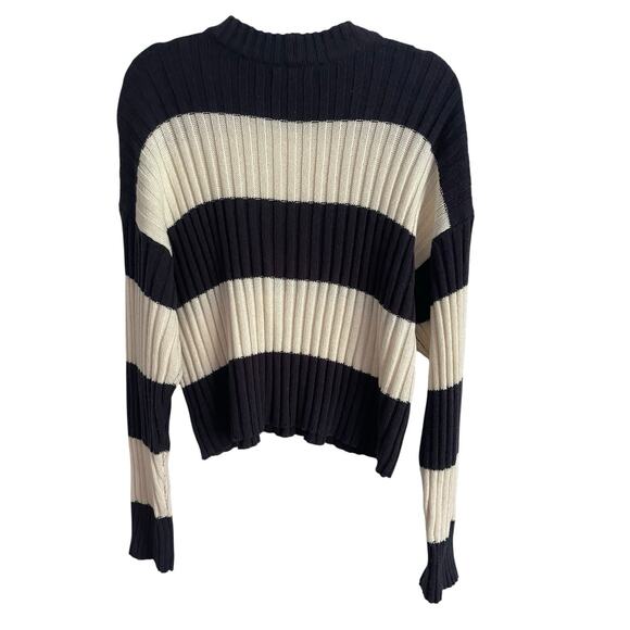 Y2K American Eagle Sweater Women L Blue Rugby Striped Ribbed Preppy Academia - Picture 2 of 8